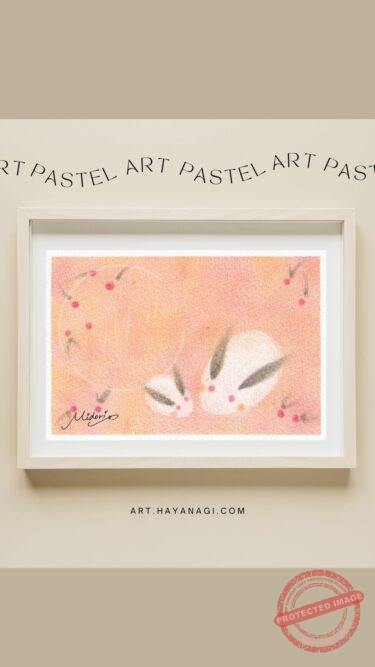 3色パステルアート『雪うさぎ』――橙・赤・紺の3色で描く、冬の癒しとぬくもり