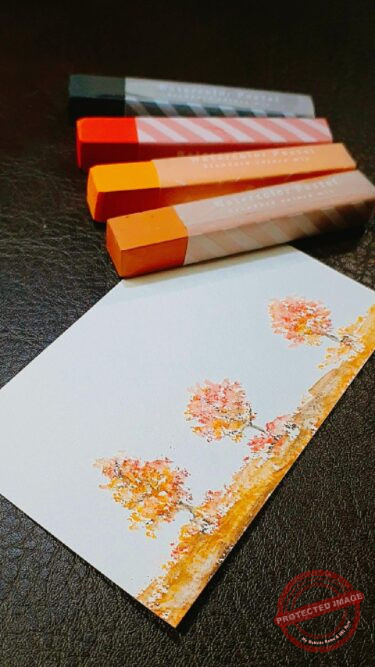 水彩パステル画『秋の風景』