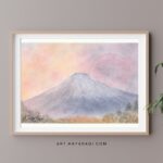 赤、橙、紺の3色で描いたパステルアート作品『富士山』