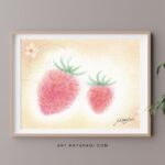 赤・青・黄の3色のパステルで描いた『いちご』の作品。「とちぎのいちごの日」に寄せて。