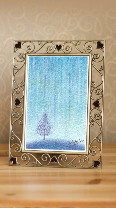 青紺黄で描いた3色パステルアート『雨』の作品