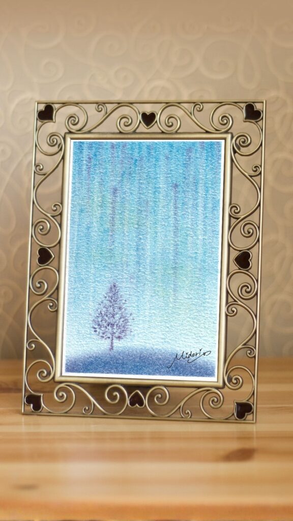 青紺黄で描いた3色パステルアート『雨』の作品
