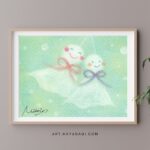 桃青黄の3色で描いた『てるてる坊主』のパステルアート