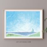Daisoパステルの黄青紺で描いた3色パステルアート『海の見える風景画』