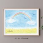 桃青黄で描いた3色パステルアート『虹』の作品