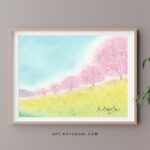 桃青黄・3色のパステルで描いた『桜並木』