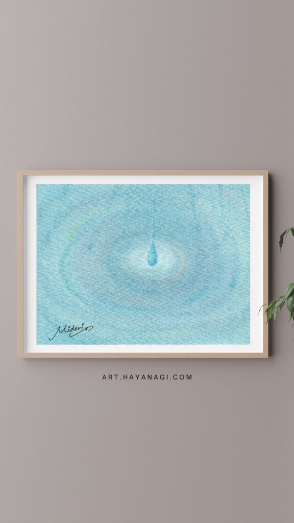 青・黄・赤で描いた3色パステルアート『水滴』