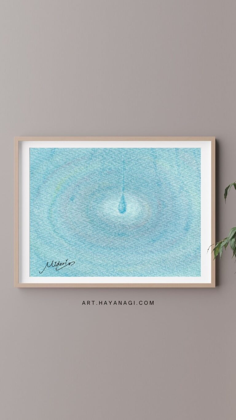 青・黄・赤で描いた3色パステルアート『水滴』